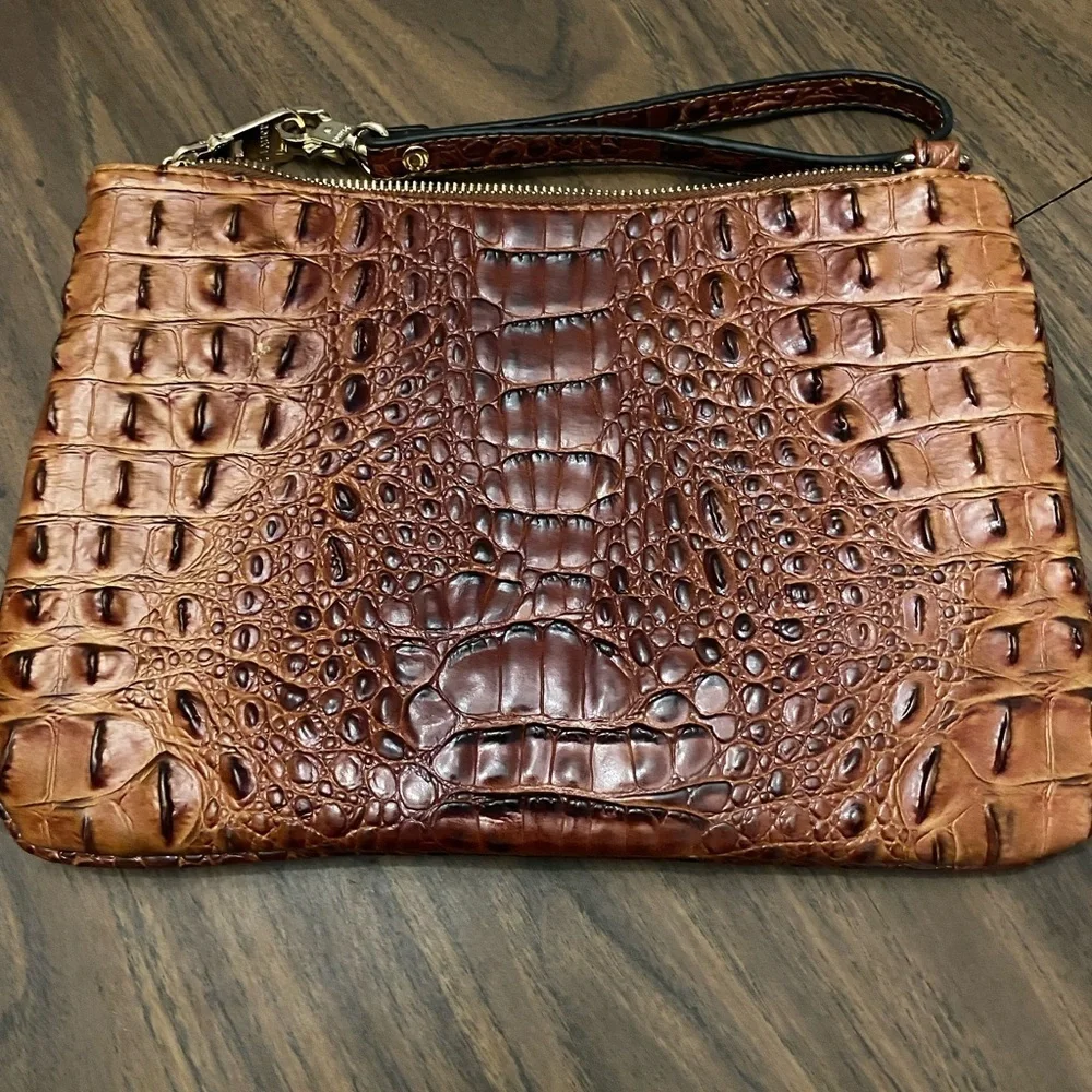 Brown Crocodile Embossed Clutch